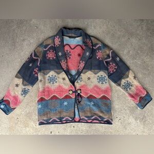 FLASHBACK 90s vintage tapestry jacket snowflakes winter holiday boho cardigan L